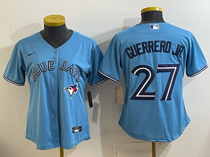 Women 2025 Toronto Blue Jays #27 Guerrero jr Light blue Game Nike MLB Jersey style 001->women mlb jersey->Women Jersey